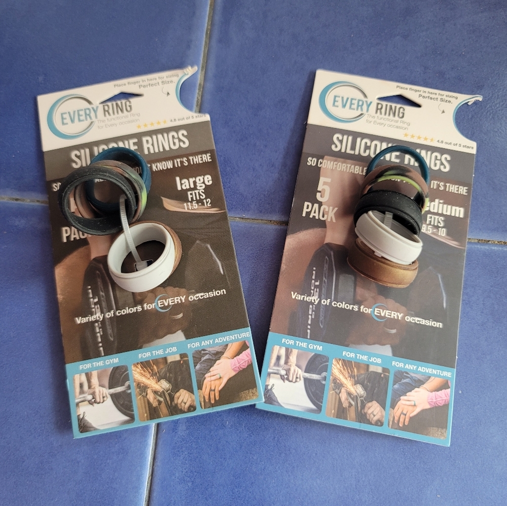 2 X  5 pack Silicone Rings Size Large & Medium Fits 11.5 - 12, Med 9.5- 10